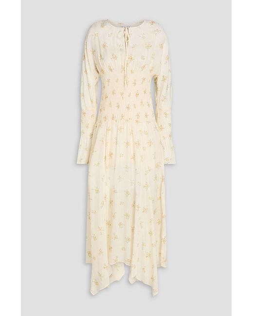 Ganni Natural Floral-Print Satin Maxi Dress