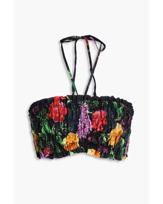 Charo Ruiz Black Leta Cropped Floral-Print Cotton-Blend Voile Halterneck Top