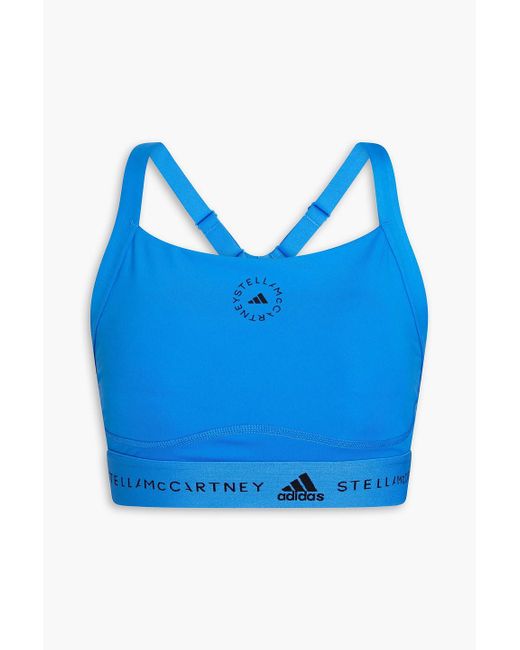 Adidas By Stella McCartney Blue Appliquéd Cutout Stretch Sports Bra