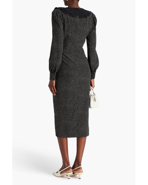 Alessandra Rich Black Bedrucktes midikleid aus seiden-crêpe mit wickeleffekt