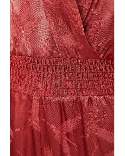 Maje Red Wrap-Effect Satin-Jacquard Jumpsuit