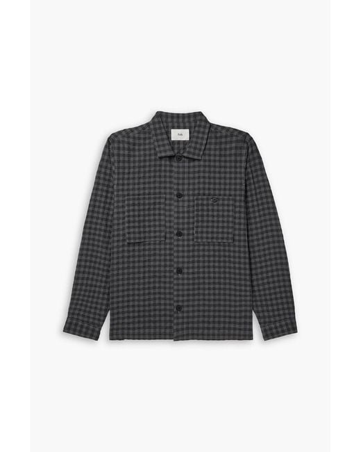 Folk Black Patch Checked Seersucker Overshirt for men