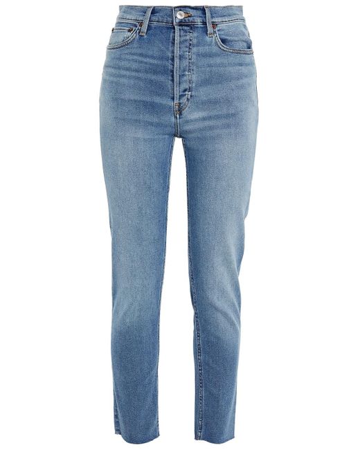 Re/done Blue 90s High Rise Ankle Crop Faded High-rise Slim-leg Jeans Light Denim
