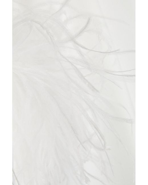 16Arlington White Fujiko Feather-trimmed Crepe Midi Dress