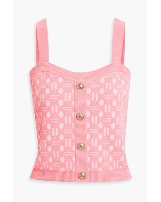 Maje Pink Cropped Jacquard-Knit Top