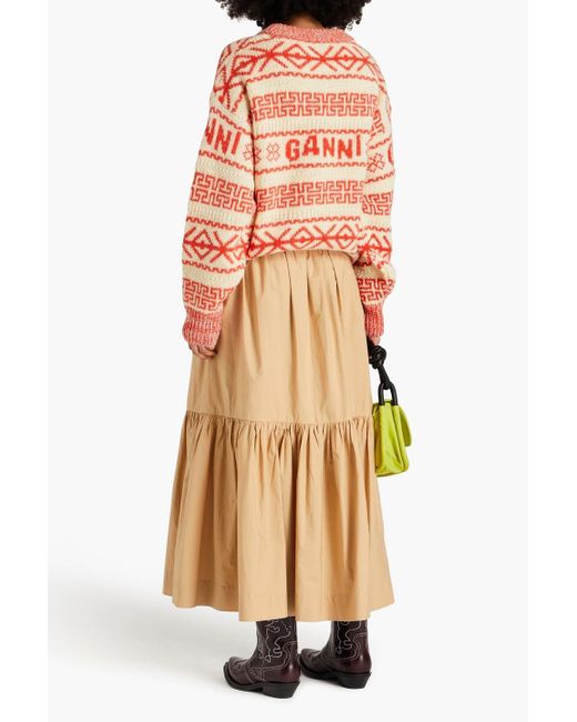 Ganni Natural Cotton-poplin Midi Skirt