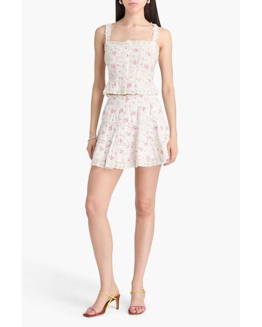 LoveShackFancy White Vietta Lace-Trimmed Embroidered Cotton-Voile Top