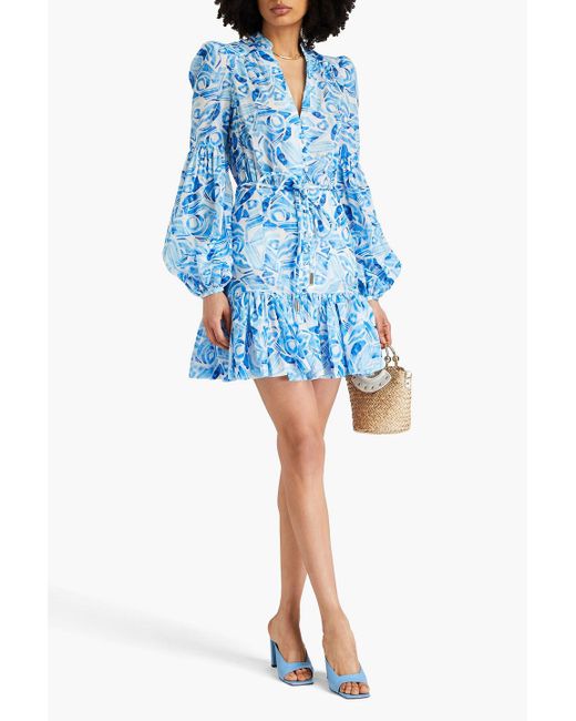 Rebecca Vallance Blue Seine Printed Cotton-mousseline Mini Dress