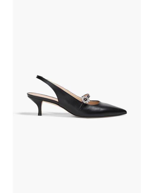 Stuart Weitzman Black Aura Leather Slingback Point-toe Flats