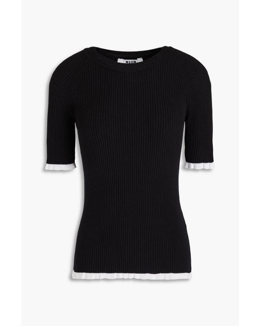 MSGM Black Two-tone Ribbed-knit Top