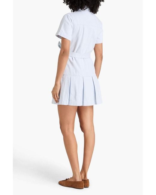 Claudie Pierlot Blue Pleated Denim Mini Shirt Dress