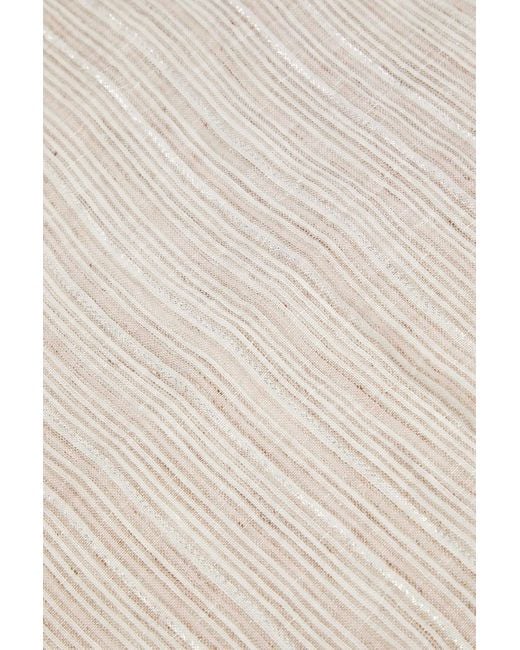 Brunello Cucinelli White Striped Metallic Linen-blend Gauze Scarf