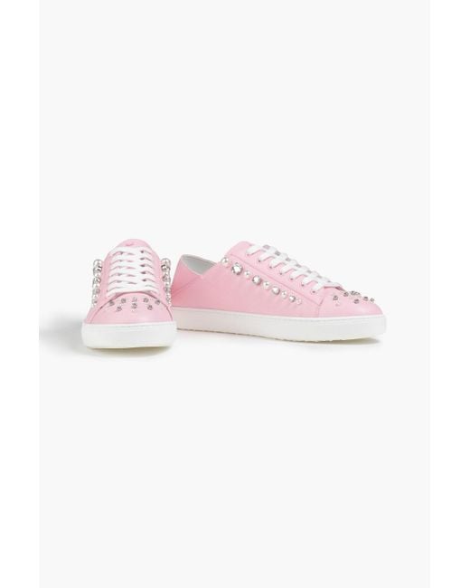 Stuart Weitzman Pink Goldie Embellished Leather Sneakers