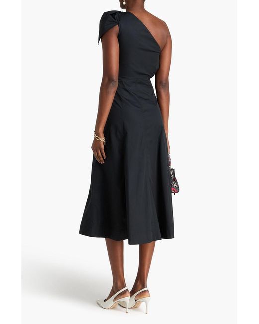 Roland Mouret Black One-Shoulder Cotton-Poplin Midi Dress