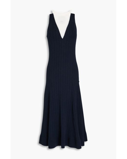 3.1 Phillip Lim Blue Layered Waffle-Knit And Ribbed Lyocell-Blend Midi Dress