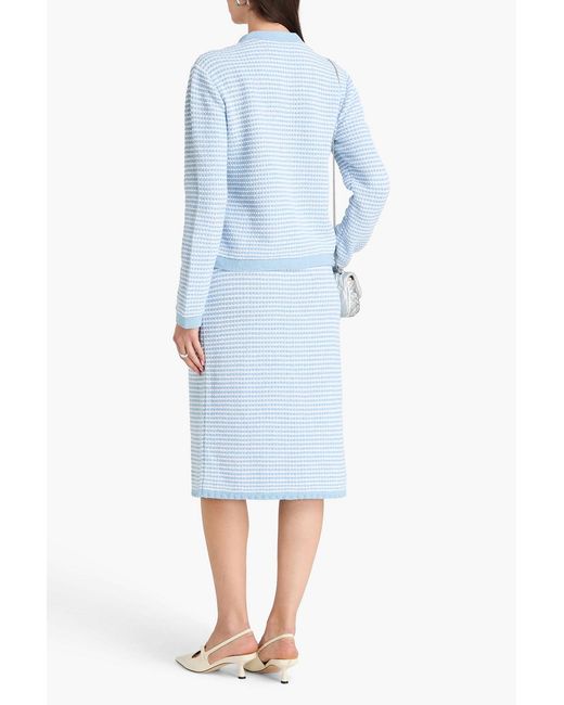 Tory Burch Blue Kendra Striped Crochet-knit Cotton-blend Cardigan