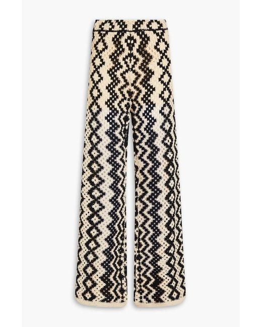 Sandro White Crochet-knit Wide-leg Pants