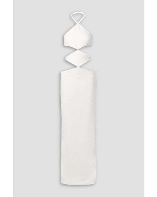 Monot White Cutout Crepe Halterneck Gown