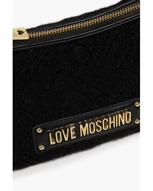 Love Moschino Black Quilted Faux Leather And Brushed-felt Shoulder Bag