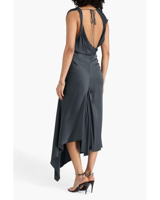 Victoria Beckham Blue Asymmetric Satin-crepe Maxi Dress