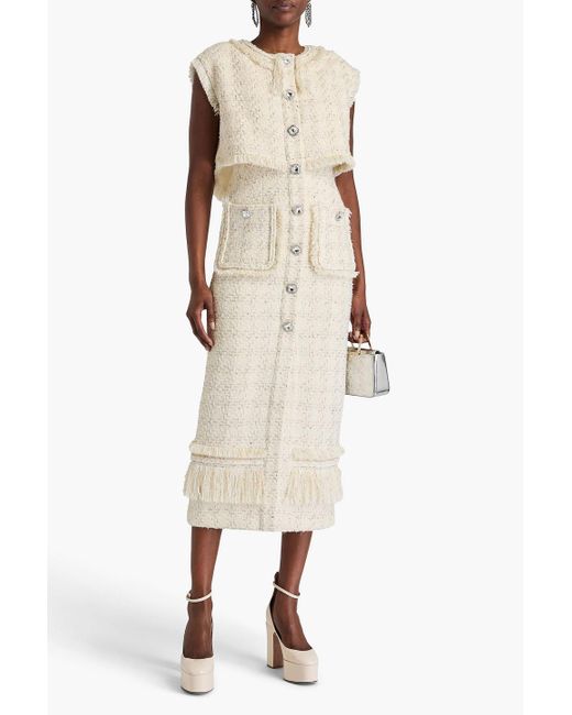 Huishan Zhang Natural Peyton Layered Metallic Tweed Midi Dress