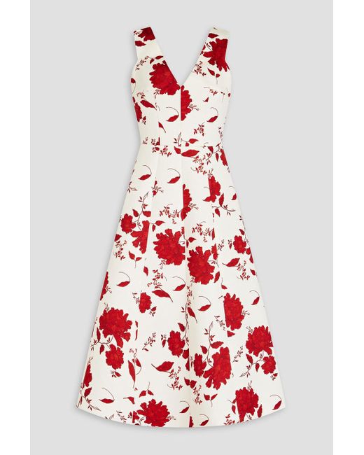 Emilia Wickstead Red Floral-print Faille Midi Dress