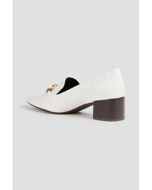 Tory Burch Metallic Jessa Embellished Croc-Effect Leather Loafers