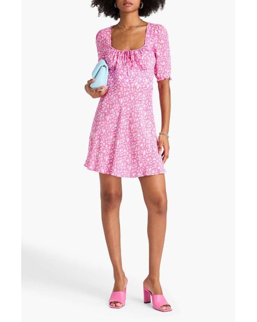 RIXO London Printed Silk Crepe De Chine Mini Dress in Pink | Lyst UK