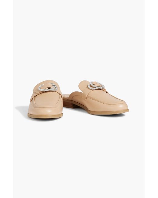 Stuart Weitzman White Crystal Buckle Leather Mule