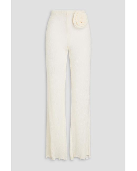 Magda Butrym White Appliquéd Lyocell-blend Plissé-crepe Flared Pants