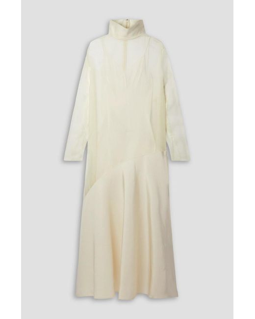 Khaite White Bellamy Faille And Silk-organza Turtleneck Maxi Dress