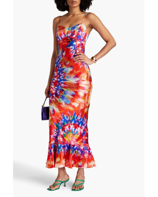 Saloni Mimi Tie-dyed Silk-satin Midi Dress in Red | Lyst