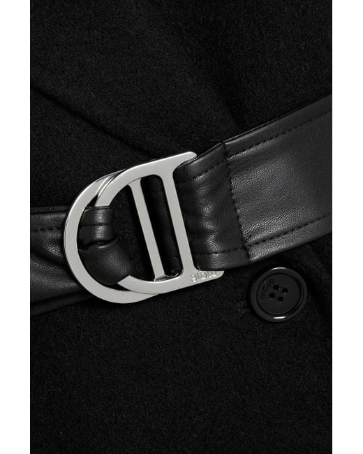 Maje Black Belted Wool-Blend Felt Coat