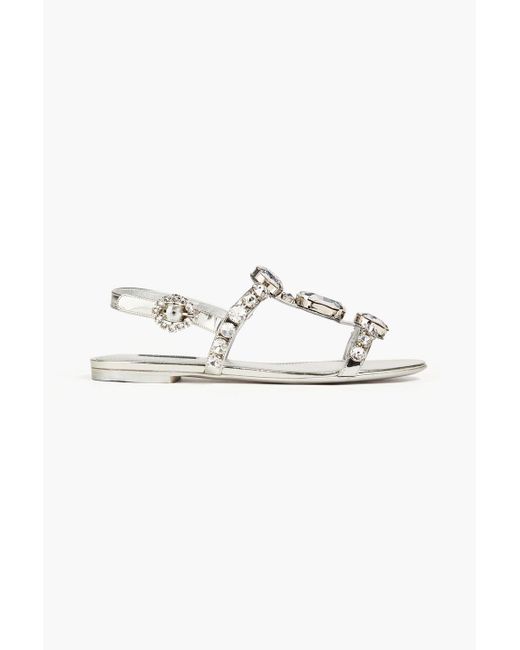 Dolce & Gabbana White Crystal-embellished Leather Sandals