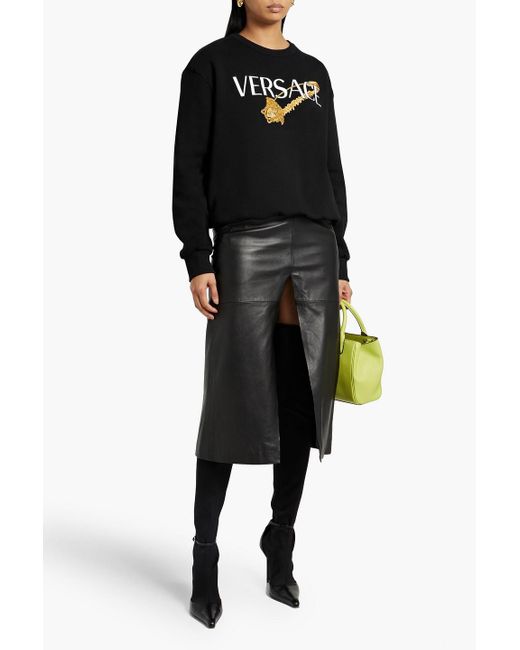 Versace Black Embroidered Cotton-blend Fleece Sweatshirt