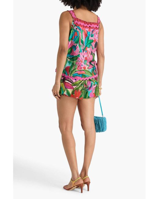 Farm Rio Green Floral-print Cotton-voile Top