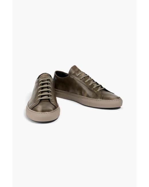 Common Projects Green Achilles Distressed Glossed-Leather Sneakers for men