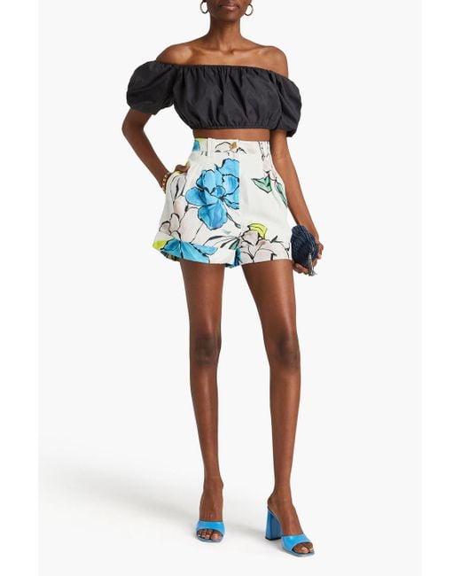 Aje. Blue Holt shorts aus einer leinenmischung mit floralem print