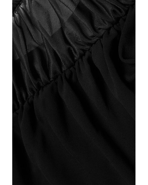 Mugler Black Asymmetric Cutout Tulle-trimmed Stretch-jersey Mini Dress
