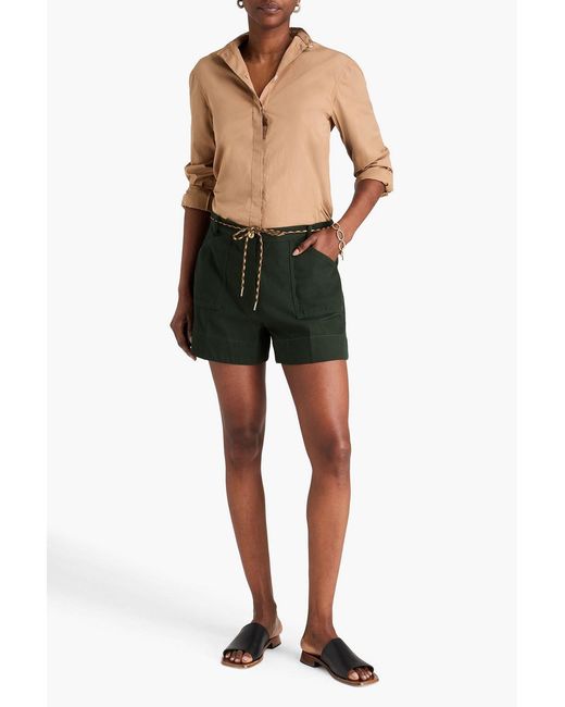 Sandro Green Belted Cotton-Canvas Shorts