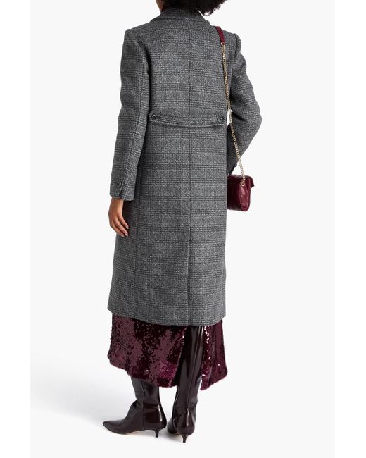 Sandro Gray Double-Breasted Checked Wool-Blend Felt Coat