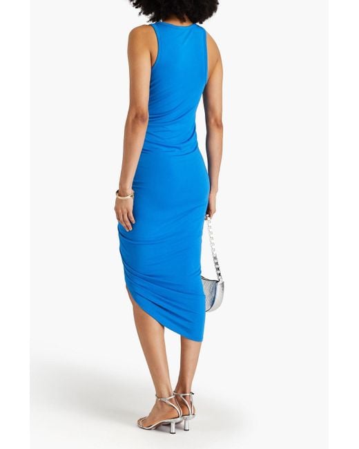 Veronica Beard Blue Asymmetric Ruched Jersey Midi Dress