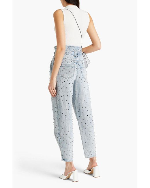 RED Valentino Blue Crystal-embellished High-rise Tapered Jeans