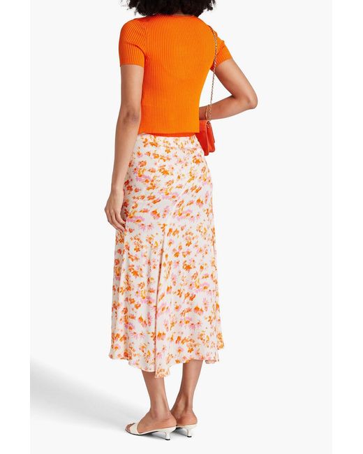 Maje Pink Floral-Print Twill Midi Skirt