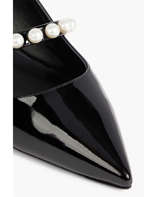 Stuart Weitzman Black Goldie Faux-pearl Embellished Patent-leather Slingback Pumps