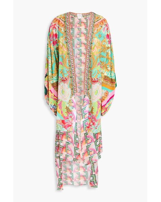 Camilla White Crystal-Embellished Printed Silk Crepe De Chine Kimono