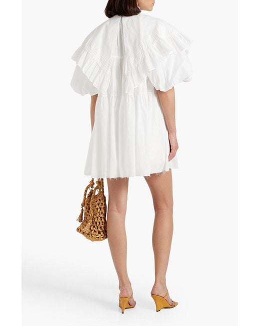 Aje. White Pablo Tiered Cotton-mousseline Mini Shirt Dress