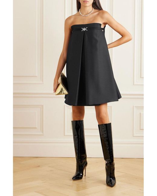 Versace Black Belted Strapless Wool And Silk-blend Mini Dress