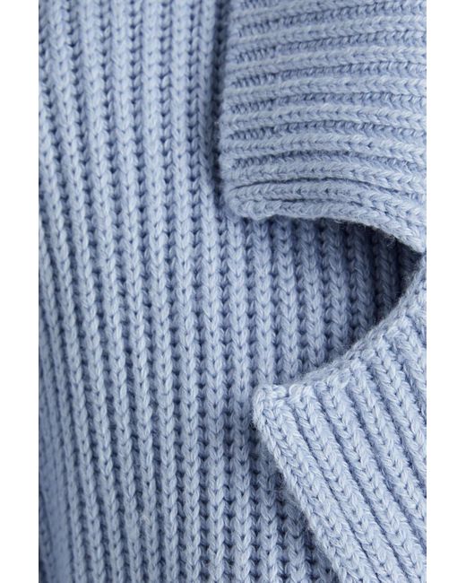 Joseph Blue Ribbed Cotton, Wool And Cashmere-blend Coat