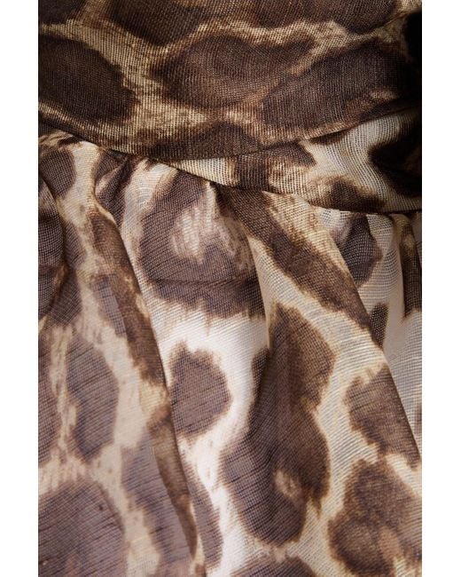 Zimmermann Brown Pussy-Bow Leopard-Print Linen And Silk-Blend Organza Blouse